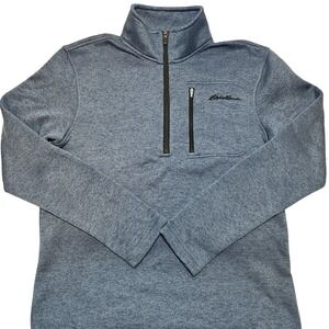 Eddie Bauer Mens Quarter Zip Pullover Shirt Top Long Sleeve Casual Blue